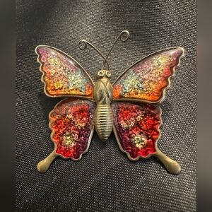Vtg Monarch Butterfly Glitter Red Orange Green Enamel Gold Tone Intepur Taiwan